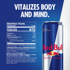 Red Bull 20oz can side view highlighting sleek aluminum design for on the go.