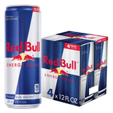 Red Bull energy drink can front view highlighting caffeine and taurine for alertness.