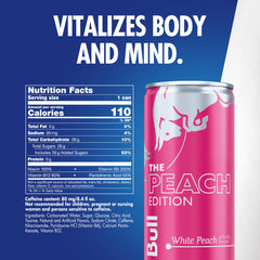 Red Bull Peach Edition can angled on a desk to power study sessions or gaming.