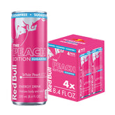 Red Bull Peach Edition Sugarfree can front view energized for workouts.