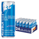 Red Bull Sea Blue Edition can front view showing compact energy boost