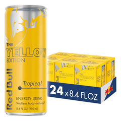 Red Bull Tropical Yellow Edition can front view for quick energy boost