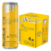 Red Bull Yellow Edition Tropical can front view, ready for an energy boost