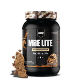 REDCON1 MRE LITE bottle shows lactose-free, high-protein nutrition for busy days.