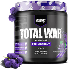 REDCON1 Total War bottle pour, highlighting ready-to-use pre-workout for a high-energy session.