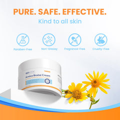 Redcool Arnica Cream fast-absorbing hydration on hands and face for daily care.