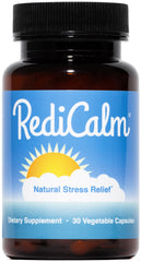 RediCalm bottle front view showing vegan non-GMO formula for daily stress support.