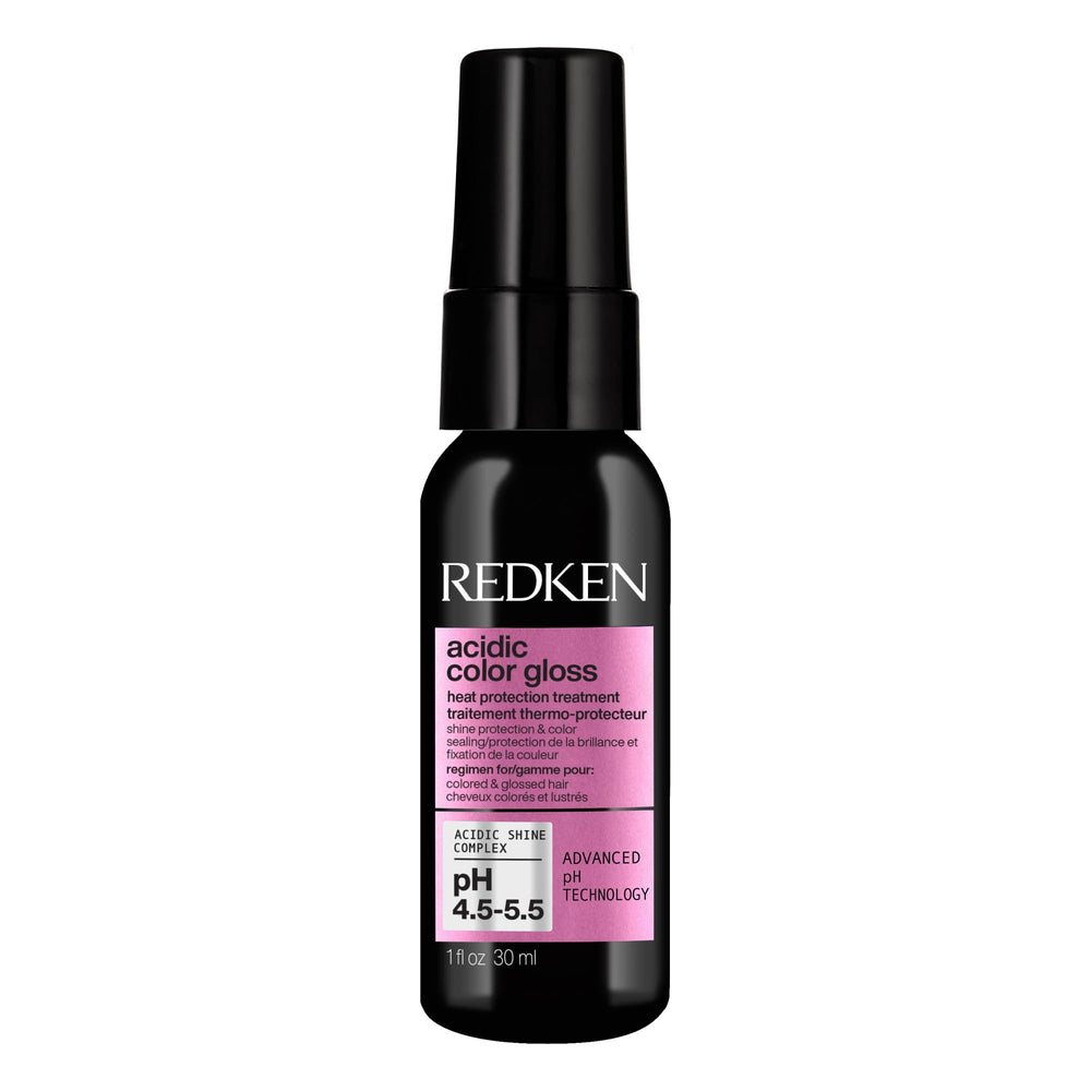 Redken Acidic Color Gloss heat protection leave-in spray protects hair up to 450°F.