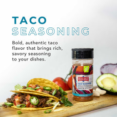 Redmond Real Salt Taco Seasoning bottle highlights convenient all-in-one seasoning for tacos