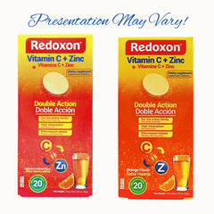 Redoxon orange-flavored tablets dissolving in water for easy vitamin C and zinc delivery.