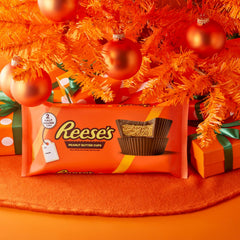 REESE'S bar ingredients closeup highlighting cocoa and peanut butter contrasts