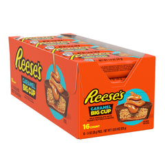 Close-up reveals REESE'S Big Cup caramel filling, perfect for sharing