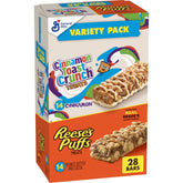 Reese's Puffs Cinnamon Toast Crunch treat bars box front for pantry storage