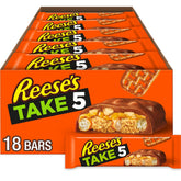 REESE'S Take 5 bars display packaging highlighting five-layer flavor for party snacking.