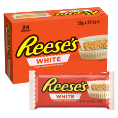 Creamy white creme coating over Reese's peanut butter cup.