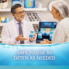 Refresh Contacts label close-up highlights original strength formula and Purite preservative.