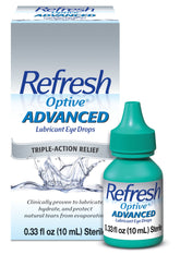 Refresh Optive Advanced bottle front view signaling soothing eye hydration