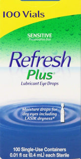 Refresh Plus eye drops single-use vials for hygienic on-the-go application.