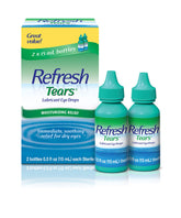 Refresh Tears two-bottle pack ideal for daily lubrication and on-the-go relief.