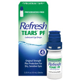 REFRESH TEARS PF original-strength bottle provides temporary eye relief.