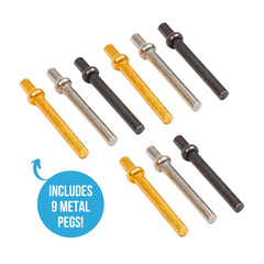 Regal Games Cribbage pegs: metal set in gold, silver, and charcoal.
