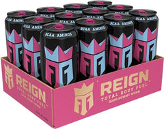 REIGN Sour Gummy Worm pack-shot highlights a 12-pack for gym-ready fuel.
