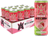 REIGN Storm Guava Strawberry bottle being poured for an energized workout
