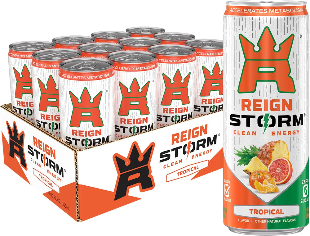 REIGN Storm Tropical blood orange pineapple can for an on-the-go flavor boost.
