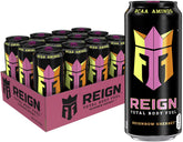 REIGN Total Body Fuel Reignbow Sherbet bottle showing zero sugar energy for on-the-go training