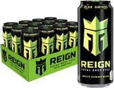 Reign Total Body Fuel White Gummy Bear bottle being poured for steady hydration and focus.
