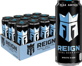 REIGN White Haze bottle front with crisp citrus flavor for pre-workout refreshment