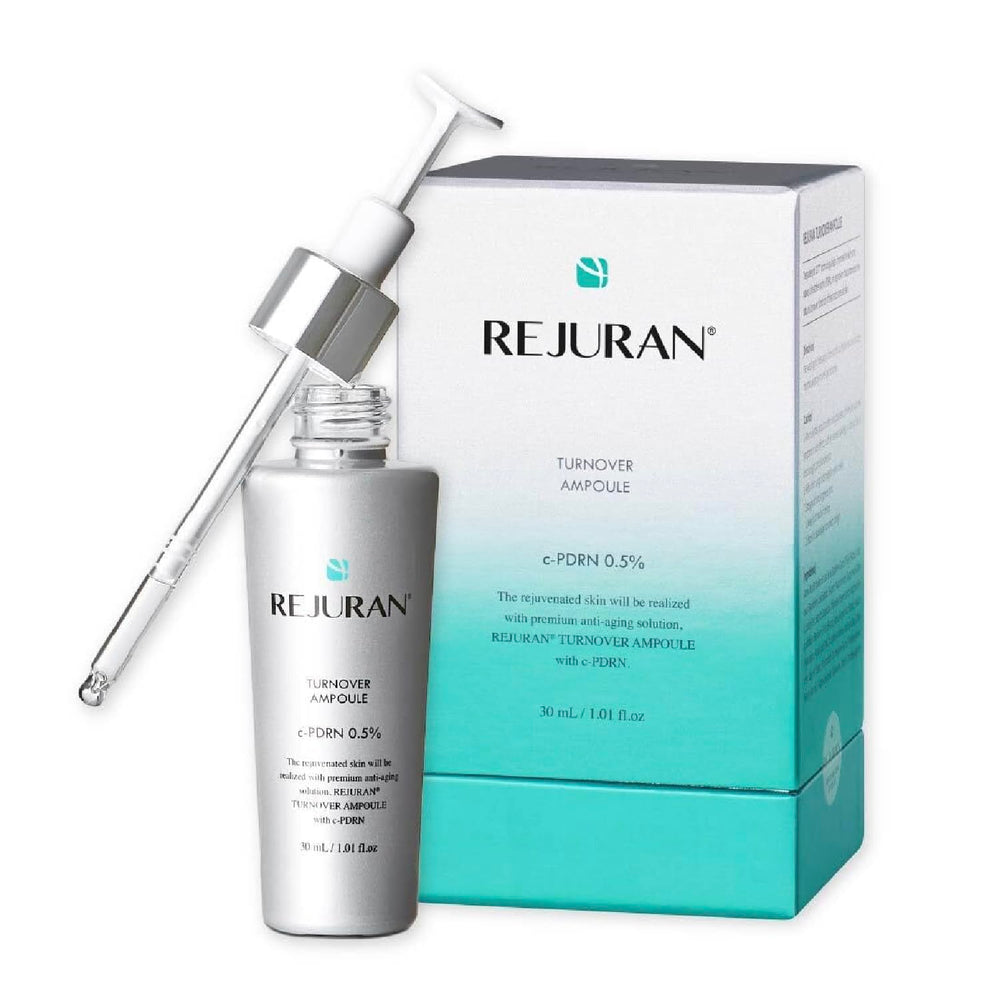 REJURAN Turnover Ampoule bottle showing sleek packaging for hydrated, even-toned skin.