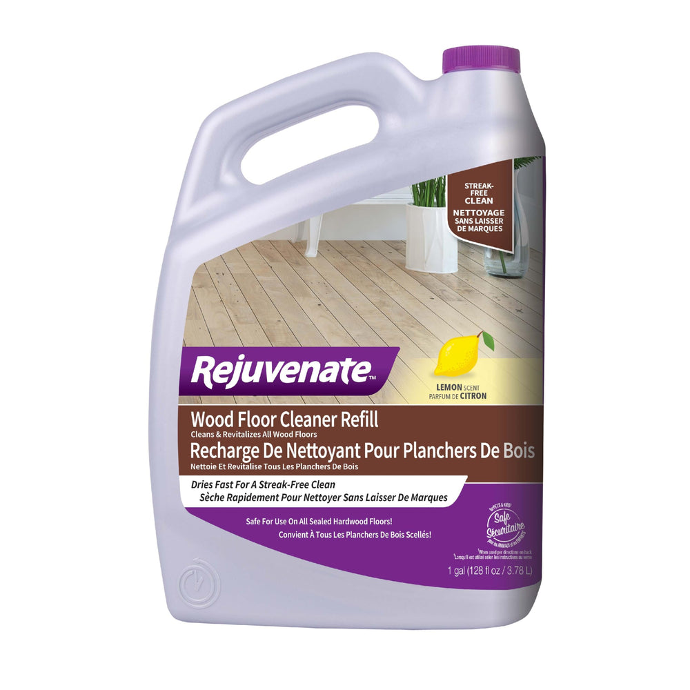 Rejuvenate Wood Floor Cleaner refill bottle ready for sealed hardwood cleaning