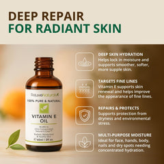 RejuveNaturals Vitamin E Oil label close-up highlighting pure formula.