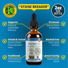 Close-up of Cleanse Drops liquid showing fast-absorbing herbal formula.