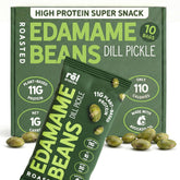 Rel Snacks Dill Pickle Edamame pack highlights protein boost for on-the-go snacking.