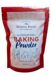 Relative Foods Baking Powder packaging on shelf for fresh baking.