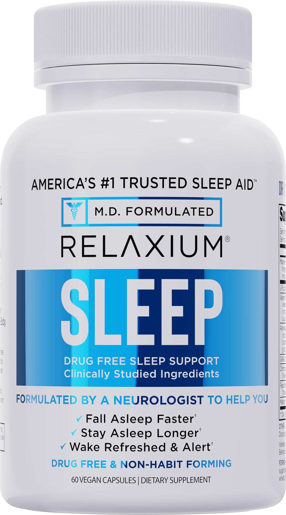 Relaxium Sleep Aid bottle front with non-habit forming sleep support