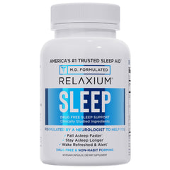 Relaxium Sleep Aid bottle front view showing non-habit forming sleep support
