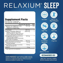 Relaxium Sleep Aid bottle label highlighting melatonin and magnesium glycinate