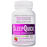 Relaxium Sleep Melts berry packaging front highlighting brand for easy nightly use.