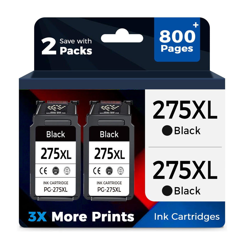 Relcolor Canon 275XL black 2-pack in box with upgraded chips for quick setup.