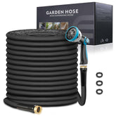 Relxitl garden hose 100ft fully extended for broad yard watering.