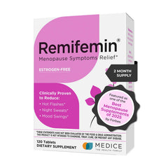Remifemin bottle front view for menopause support and brand visibility.