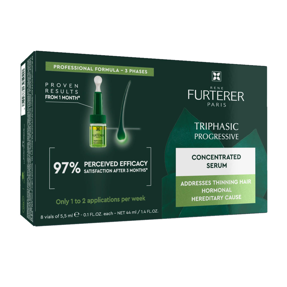 René Furterer Triphasic serum bottle on white, ready for scalp care and routine use.