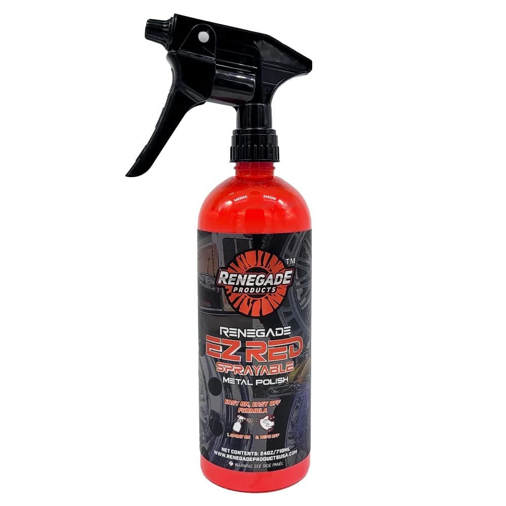 Renegade EZ Red sprayable metal polish bottle delivers mess-free cleaning and shine