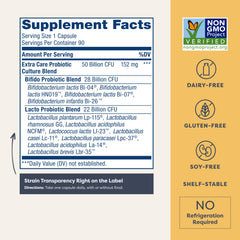 Renew Life Extra Care probiotic 12-strain blend label highlights diverse strains