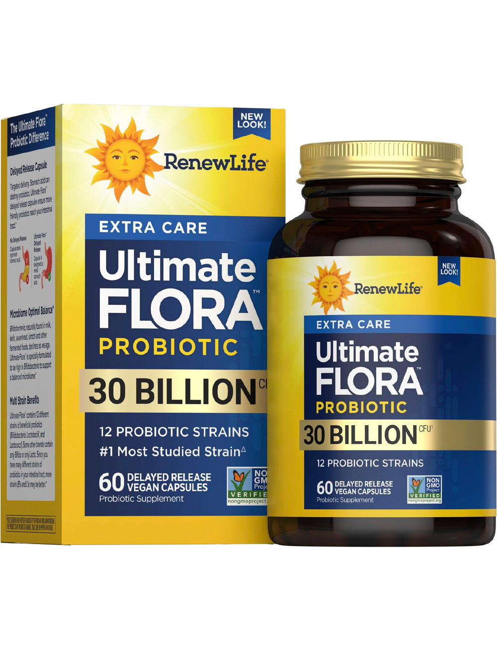 Renew Life Extra Care Probiotic bottle, 60 count, for daily gut and immune support.