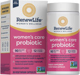 Renew Life Women's Probiotic bottle cap closed supports daily vaginal, urinary, and digestive balance.