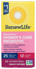 Renew Life Women’s Wellness bottle front showing 60 capsules for daily digestive and urinary support.